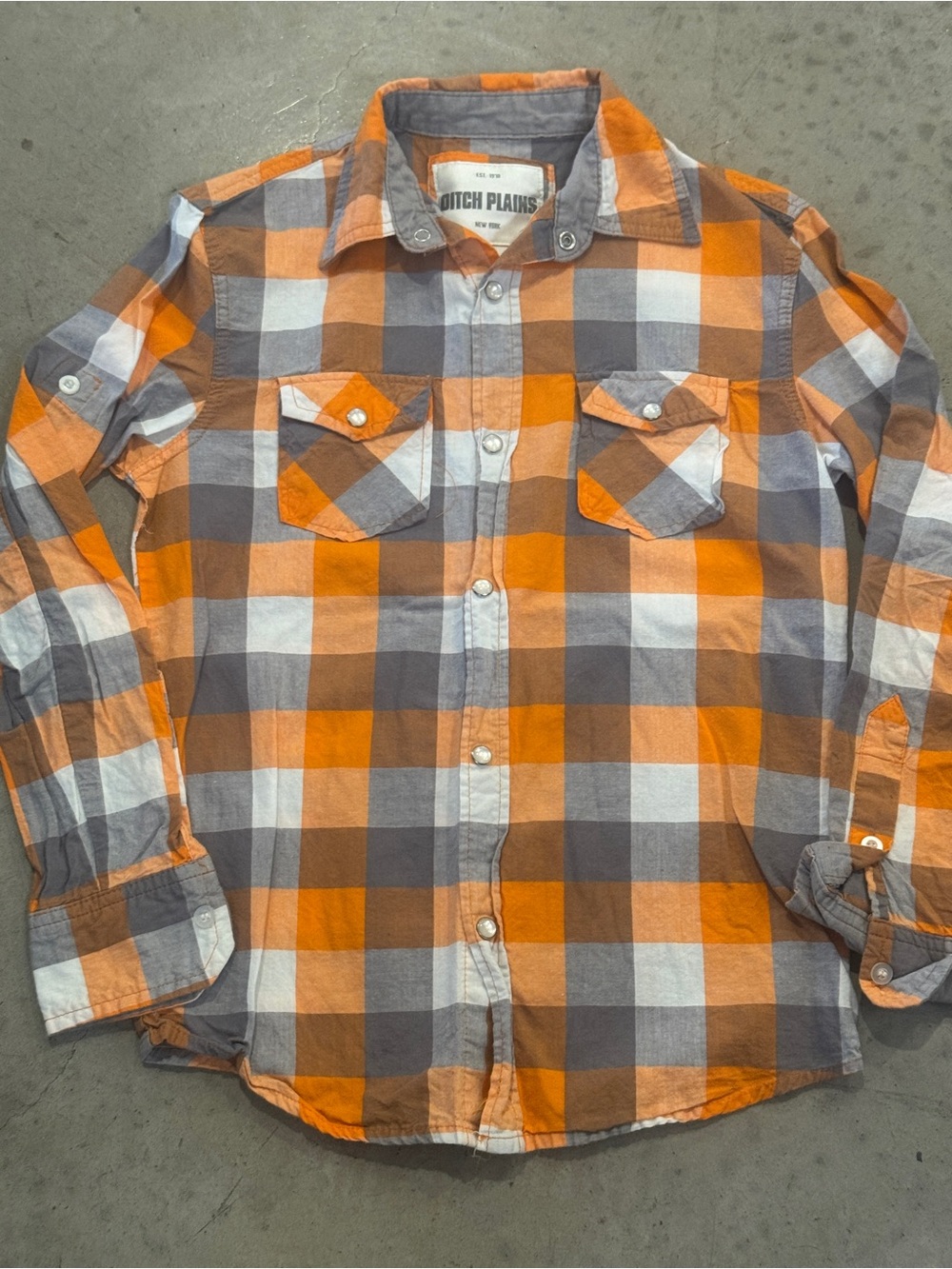 Orange Plaid Button-Up Shirt